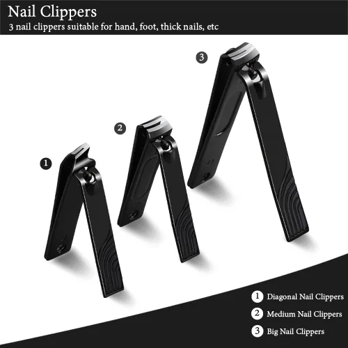 Miniatura 2 de ZIZZON Juego de manicura mini de viaje, juego de cortauñas 10 en 1 de acero inoxidable, kit de cuidado de pedicura y aseo con estuche Negro-Amarillo