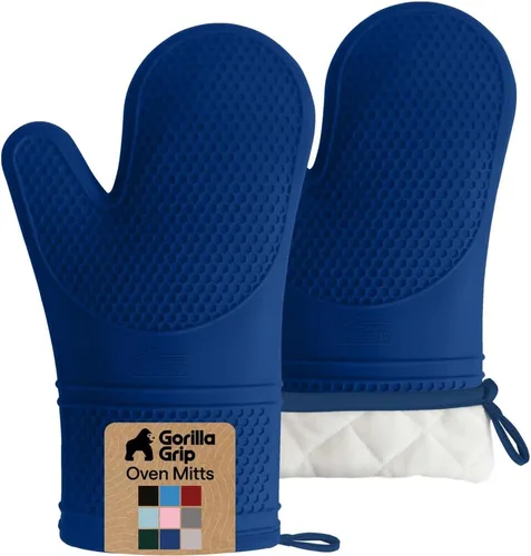 Miniatura 30 de Gorilla Grip - Juego de guantes de horno de silicona resistentes al calor extralargos, forro acolchado suave, guantes flexibles impermeables
