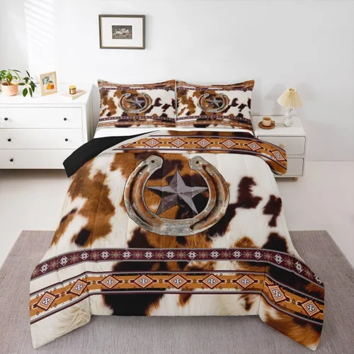 Miniatura 11 de Juego de edredón de vaquero, tamaño King, juego de ropa de cama de herradura con estrellas del oeste de Texas para adultos, hombres y niños, ropa