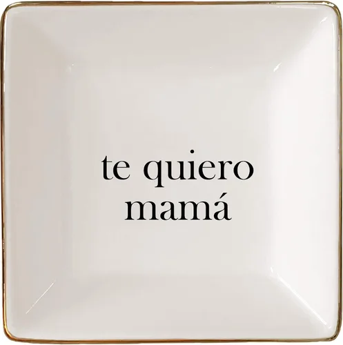 Regalo para el Día de la Madre en español con texto en inglés "I Love You Mom" – Bandeja para joyas – Divertido regalo de cumpleaños para mamá o
