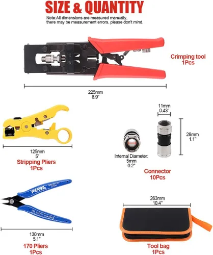 Miniatura 2 de Hilitchi Crimpadora de cable coaxial con manual de instrucciones Conector de compresión multifuncional Herramienta de crimpado coaxial ajustable