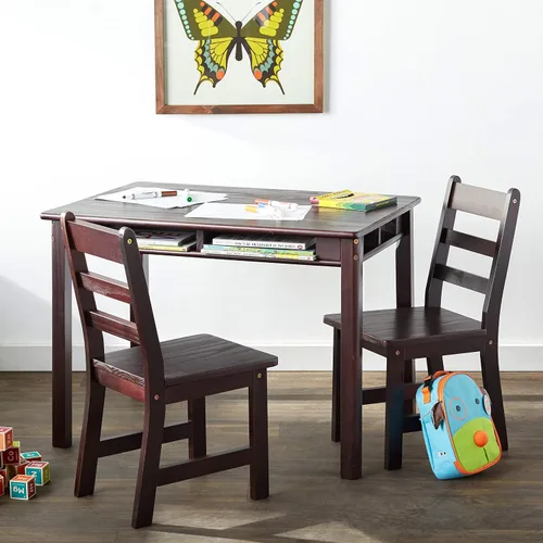 Miniatura 6 de Lipper International – Juego de 2 sillas y mesa rectangular para niños, color avellana, Madera, Espresso