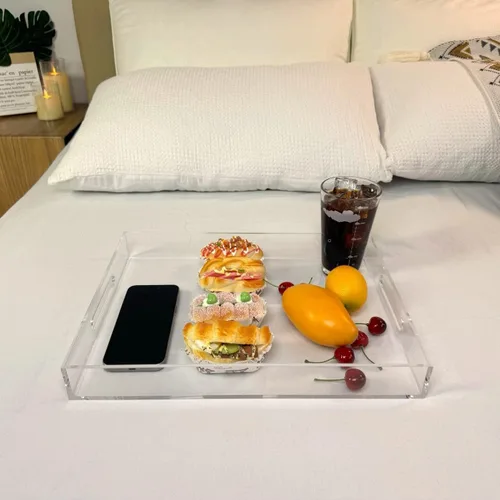 Miniatura 4 de KEVLANG - Bandeja de servir transparente y resistente de acrílico con asas - 12x16 pulgadas - Para servir café, aperitivos, desayuno, mayordomo
