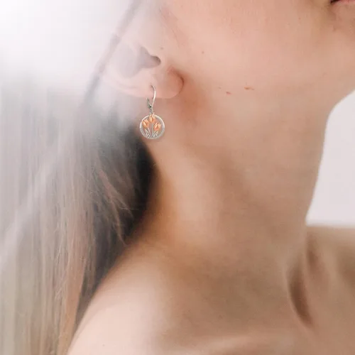 Miniatura 298 de Aretes colgantes de plata de ley con diseño de árbol de la vida, flor, abeja, animales, gato, colibrí, piedra lunar, turquesa, aretes con cierre