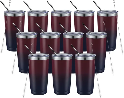 Miniatura 66 de COMOOO Taza de viaje de acero inoxidable de doble pared aislada al vacío de 20 onzas con tapa y pajita, taza de café aislada con recubrimiento