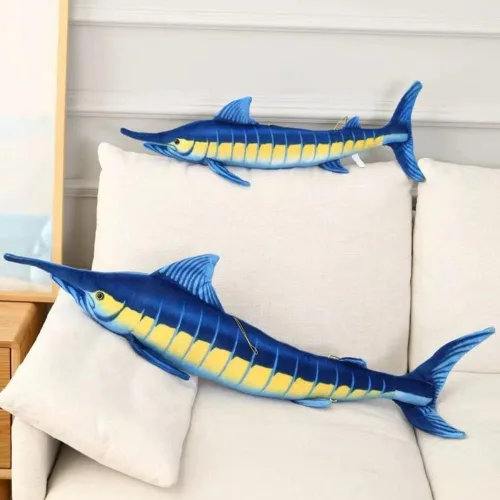 Miniatura 5 de Juguetes de peluche de pez Marlin azul de 24 pulgadas, suave felpa azul Makaira Mazara, juguetes de almohada de simulación, regalo para niños