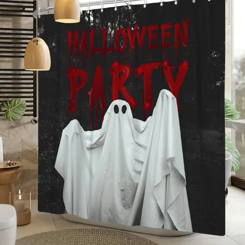 Miniatura 8 de Cortina de ducha divertida de Halloween, espeluznante y bonita, fantasma, calabazas, murciélagos, cortina de baño para niños, decoración