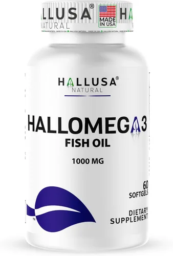 HallOmega3 Suplemento de aceite de pescado Omega 3, 1000 mg de aceite de pescado con 800 mg de omega-3, incluyendo EPA y DHA, apoyo para el