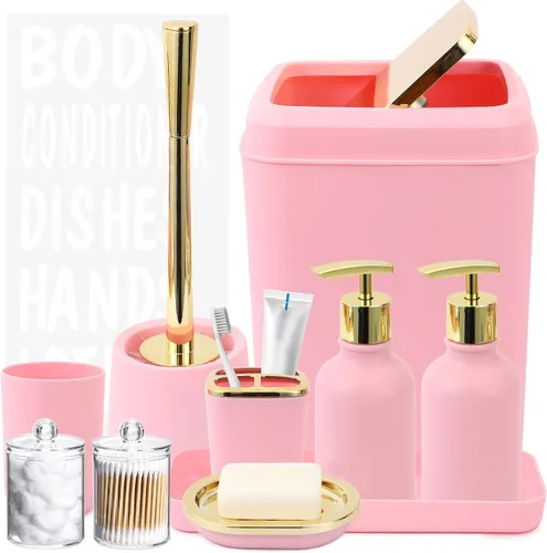 Miniatura 15 de XLHOMO Juego de accesorios de baño negro y dorado - 10 piezas de baño con papelera, dispensador de jabón, jabonera, soporte para cepillo de dientes