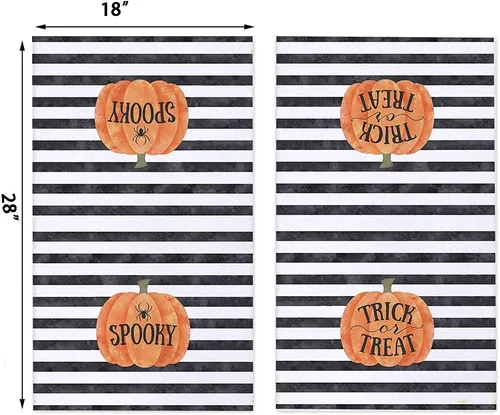 Miniatura 2 de Secarond Juego de 2 paños de cocina espeluznantes de Halloween de 18 x 28 pulgadas, juego de 2, paños de cocina de Halloween a rayas para cocinar