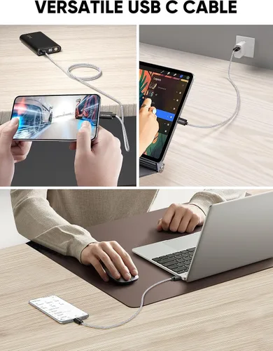 Miniatura 6 de CableCreation Cable USB corto a USB C de 1 pie, cable USB A a USB C de 3A de carga rápida trenzado USB C macho a USB macho para Power Bank, Galaxy