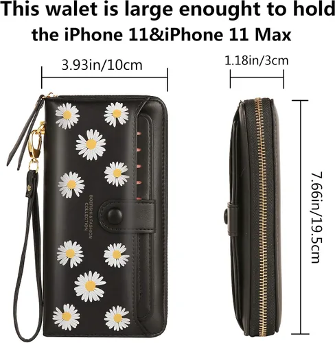 Miniatura 4 de Cartera de cuero para mujer, con bloqueo RFID, bolsillo con cremallera, tarjetero con ventana de identificación