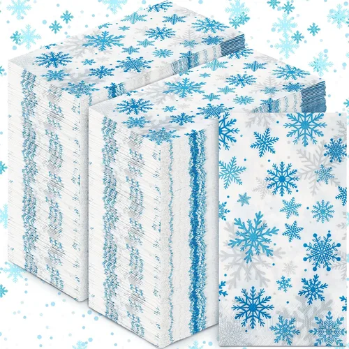 Miniatura 7 de Hotop Paquete de 300 servilletas desechables de Navidad con copos de nieve, toallas de mano desechables de papel para invitados, servilletas