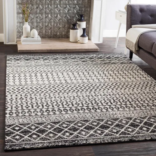 Miniatura 14 de Livabliss Alfombras de Área - Alfombra Chester Boho Marroquí Negra de 2x16 para Sala de Estar y Dormitorio - Alfombra Geométrica Blanca y Gris
