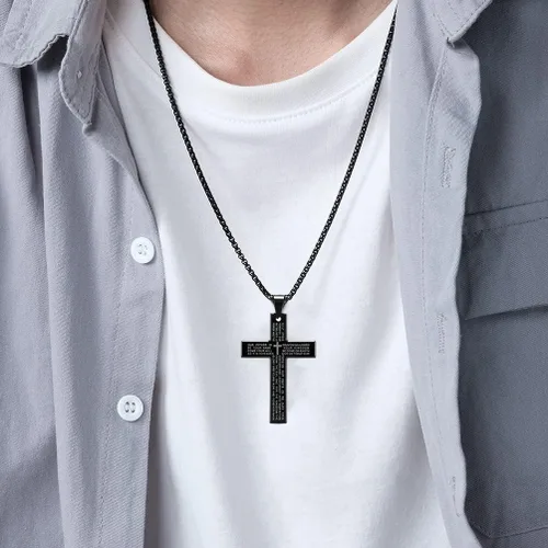 Miniatura 6 de Rnivida Men's Cross Necklace with Lord's Prayer, Stainless Steel Christian Cross Pendant Necklace for Men Teen Boys