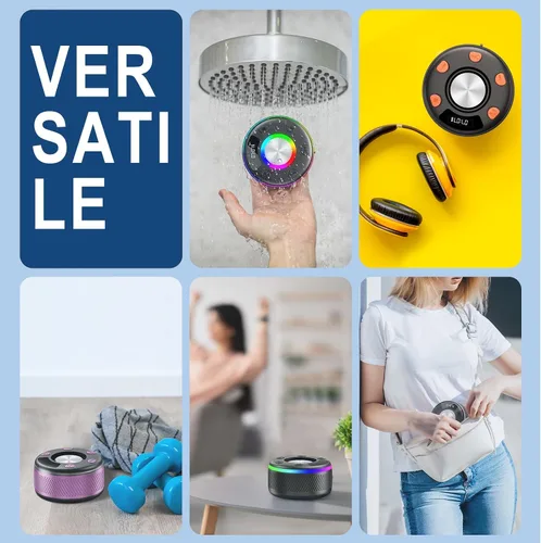Miniatura 7 de Parlante Bluetooth, Parlante de Ducha, Parlantes Portátiles Impermeables IP7 Bluetooth 5.4 con Sonido HD, Luz RGB/Pantalla LED/Llamada Manos