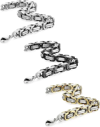 Miniatura 2 de FIBO STEEL - Pulsera para hombre cadena de eslabones de acero inoxidable 2piezas 8mm para hombre, pulseras bizantinas, 8.0-9.1pulgadas