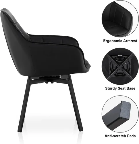 Miniatura 9 de TUKAILAi Juego de 2 sillas de comedor giratorias, sillas de comedor de piel sintética con brazos y patas de metal, sillas de cocina giratorias