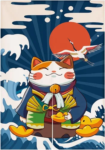 Miniatura 8 de Cortina japonesa Noren para puerta, tapiz Maneki Neko Lucky Cat para puerta, divisor de habitación, cocina, decoración del hogar, 29 x 35 pulgadas