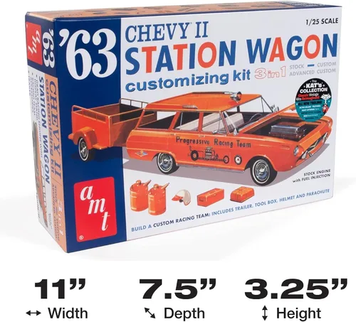Miniatura 5 de AMT 1963 Chevy II Station Wagon w/Trailer Kit de modelo a escala 1:25