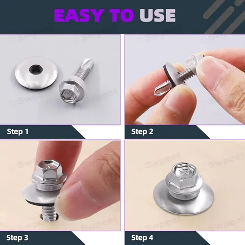 Miniatura 6 de Swpeet 70 tornillos autoperforantes de acero inoxidable 410 #12 x 3/4 pulgadas con cabeza hexagonal de arandela con acero inoxidable #12 x 3/4
