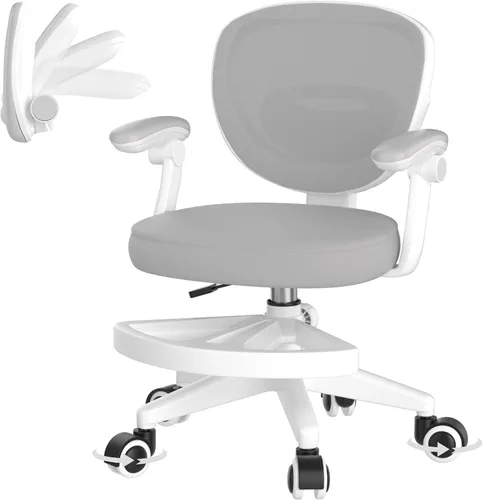 Miniatura 9 de Silla de escritorio ajustable para niños, silla ergonómica para computadora de estudio con reposapiés y reposabrazos abatibles, silla de trabajo