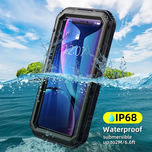 Miniatura 3 de Beasyjoy Funda metálica para iPhone XR, resistente al agua, con protector de pantalla integrado, protección de cuerpo completo, a prueba de golpes