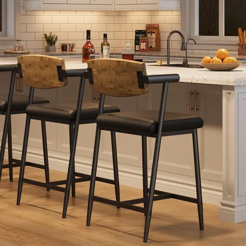 Miniatura 17 de IDEALHOUSE Juego de 2 taburetes de bar de altura de mostrador con brazos, taburetes de bar tapizados de 26 pulgadas con respaldo, asiento más ancho