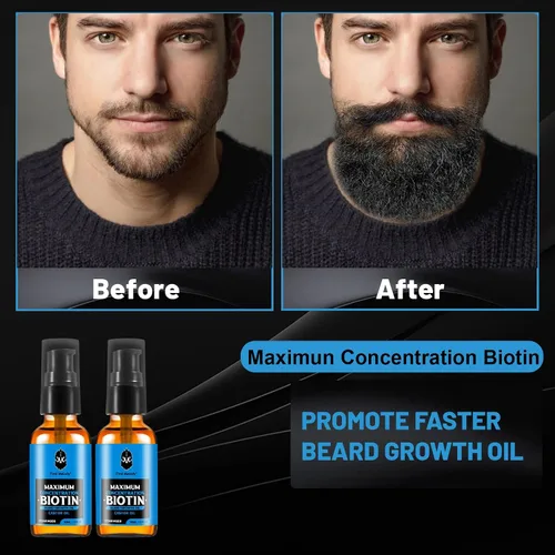 Miniatura 2 de First Melody Aceite para barba, biotina espesante maximun, con aceite de ricino y aceites de argán y jojoba, promueve el crecimiento de la barba