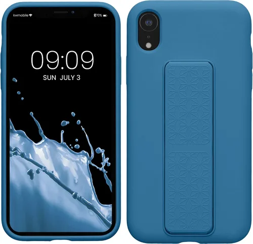Miniatura 13 de kwmobile Funda compatible con Apple iPhone XR - Funda con correa de mano y revestimiento de silicona TPU suave - Azul Báltico