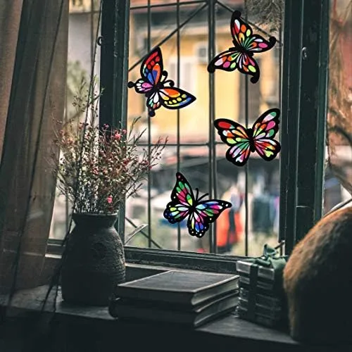 Miniatura 4 de Outus Atrapasoles de mariposa con efecto de vitral, 6 tipos para ventana, arte, aula, manualidades, fiesta, viaje, 6.3 x 4.3 pulgadas con papel