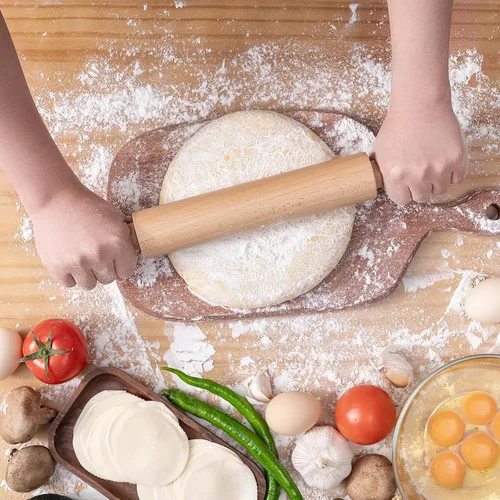 Miniatura 3 de AISOSO Esterillas de rodar para hornear, rodillo de madera de 15.75 pulgadas con asas, rodillo de masa clásico antiadherente para fondant, pizza