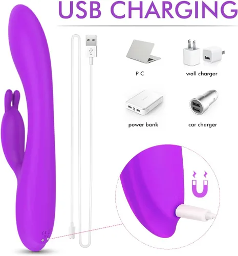 Miniatura 5 de Vibrador Rabbit G Spot con función de calefacción y orejas de conejo para estimulación del clítoris y punto G, consolador impermeable con 9 potentes