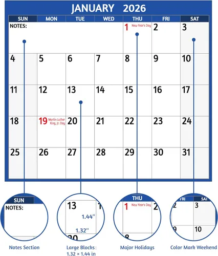 Miniatura 4 de Calendario de borrado en seco 2026, calendario anual grande de pared 2026, 38.2 x 25.2 pulgadas, calendario reversible de 2 lados 2026