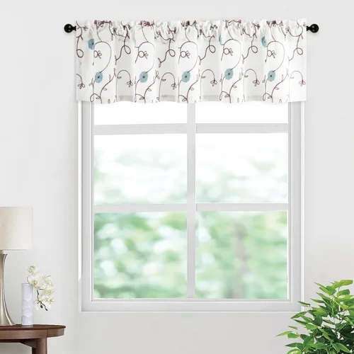 Miniatura 27 de VOGOL - Cenefa de cortinas bordadas con vides, cenefa con bolsillo para ventanas, 52 x 18 pulgadas, verde pasto