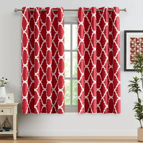 Miniatura 15 de Melodieux - Cortinas opacas estilo marroquí con aislamiento térmico y ojales para oscurecer sala de estar, 2 paneles. Blanco hueso/verde azulado