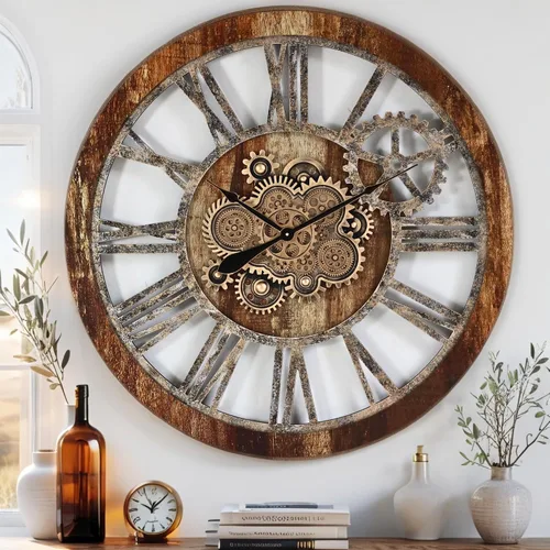 Miniatura 13 de ImprovingLife The Gears Clock - Reloj de pared con engranaje móvil real de 36 pulgadas, estilo vintage, industrial, de gran tamaño, rústico