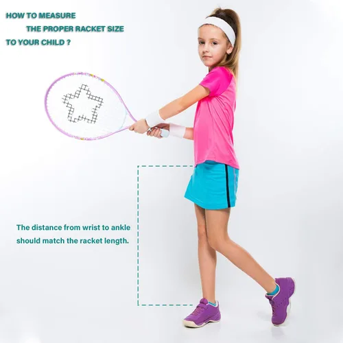 Miniatura 5 de AMA SPORT Raqueta de tenis para niños pequeños, kit de iniciación de raqueta de tenis de 17 a 25 pulgadas para niñas y niños con bolsa de nailon Rosa