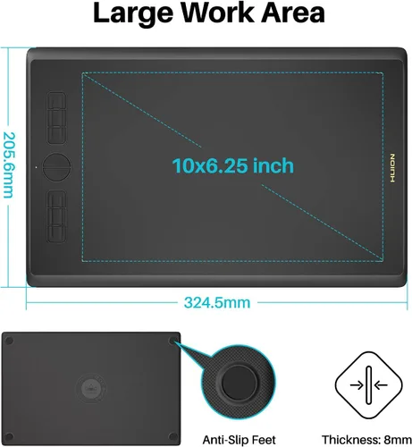 Miniatura 2 de Tableta de Dibujo HUION Inspiroy H610X de 10x6 Pulgadas, Tableta Gráfica Grande con Lápiz Digital sin Batería para Arte Digital y Diseño Gráfico