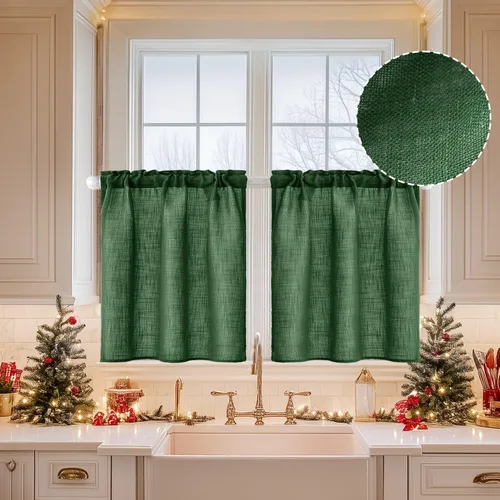 Miniatura 46 de MIULEE Cortinas de Halloween para cafetería de 24 pulgadas de largo, cortina de media ventana semitransparente, cortinas de lino cortas estilo casa