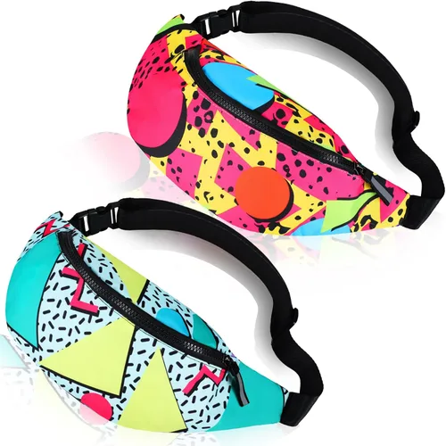 Sotiff Riñonera retro de los años 80 y 90 para hombres y mujeres, cintura ajustable casual, color neón, linda, vintage, para viajes, fiestas,