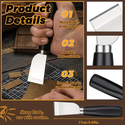 Miniatura 4 de El kit de herramientas de trabajo de cuero incluye cuchillo de corte, bruñidor de bordes, punzón de costura de 1/2/4/6, herramienta de geometría