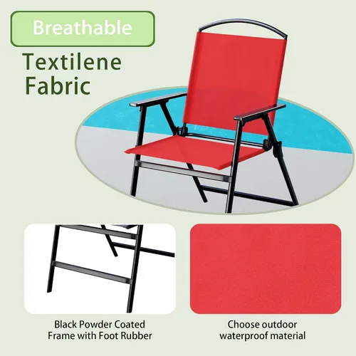 Miniatura 5 de Juego de 4 sillas de comedor plegables para exteriores con reposabrazos, sillas plegables de alta resistencia para jardín, césped, piscina, patio