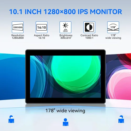 Miniatura 2 de Eyoyo Monitor de pantalla táctil pequeño de 10.1 pulgadas: pantalla IPS de 1280x800, táctil de 10 puntos, entrada HDMI VGA AV, altavoces