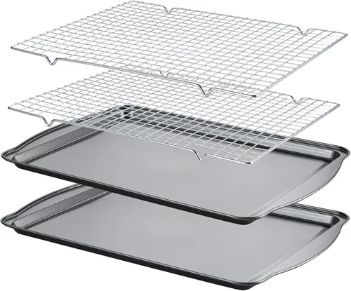 Miniatura 12 de Bandeja para hornear con rejilla de enfriamiento, bandeja de acero al carbono de 17 x 11 x 0.5 pulgadas para hornear [1 hoja + 1 rejilla], bandeja