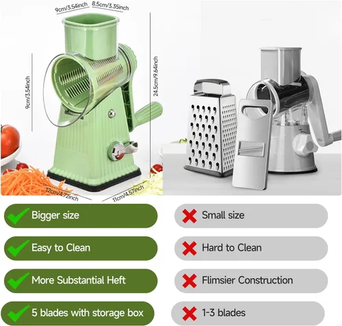 Miniatura 2 de Xilrvna RotaryCheeseRator,VegetableShredder 5 en 1 Rallador de queso con mangoReforzadoSucción, EasytoClean,CocinaPicar picadoHielo,Frutas y nueces