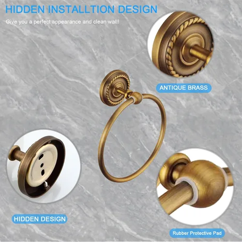 Miniatura 5 de Accesorios de baño de latón antiguo, juego de accesorios de baño para montar en la pared, toallero, soporte para papel higiénico y gancho para bata