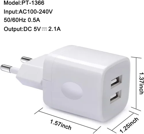 Miniatura 3 de Vifigen - Cargador de pared europeo, paquete de 2 unidades USB 2.1AMP universal Europa cargador enchufe de doble puerto compatible con iPhone 17 16