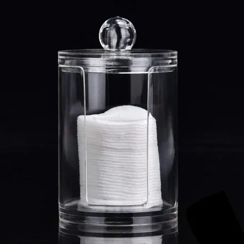 Miniatura 7 de Brrnoo Caja organizadora de almohadilla de algodón, soporte redondo de acrílico transparente para almohadillas de algodón y soplo de maquillaje