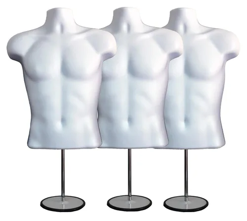 Miniatura 39 de Maniquí masculino de torso con soporte de metal, parte trasera hueca, cuerpo apilable, forma de vestido para exhibición de camisetas, mostrador